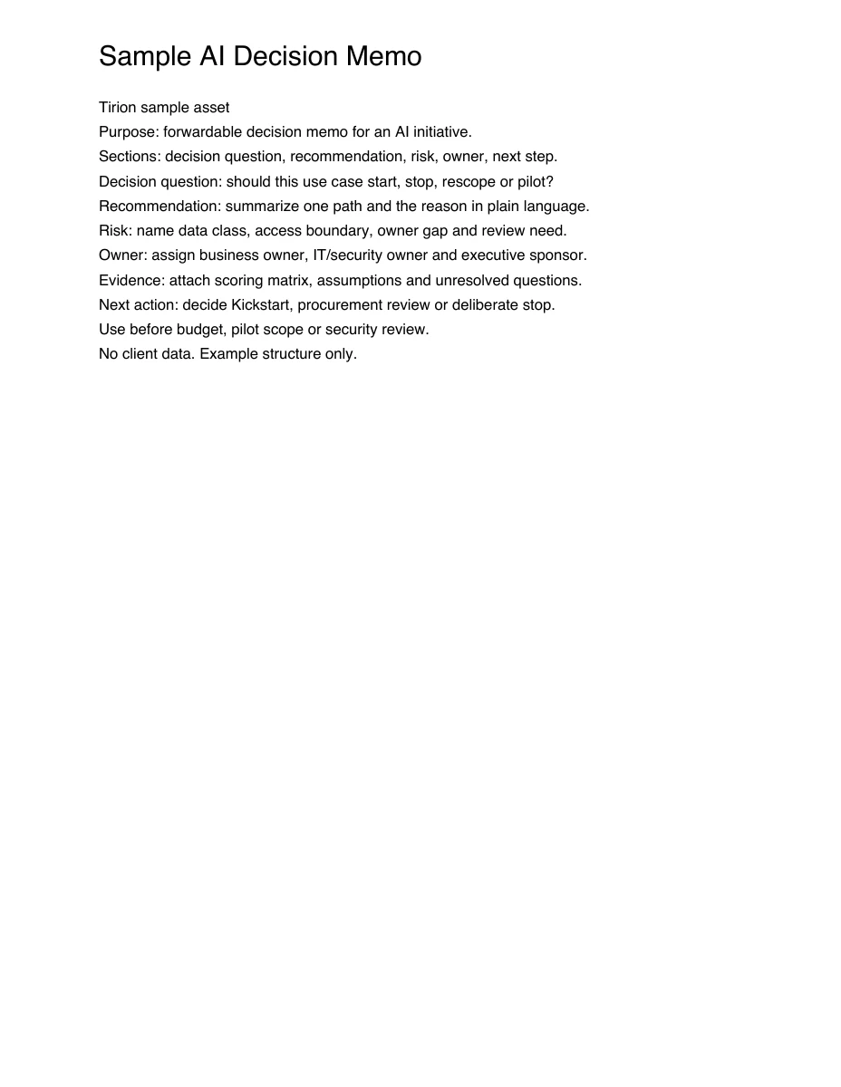 First page of the Sample AI Decision Memo. Open PDF to read.